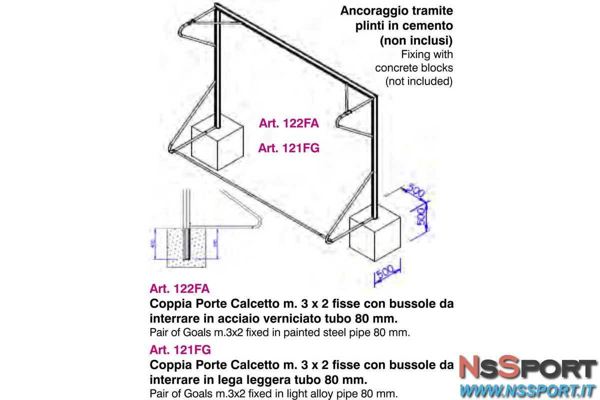 Porta calcio a 5, calcetto 3x2 fissa (prezzo per coppia di porte) - [product_vendor] - NsSport